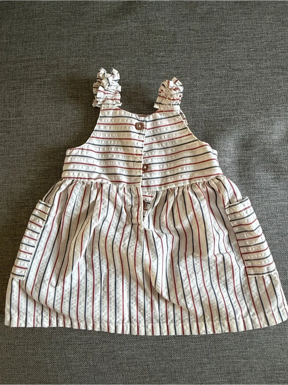 Girls' White Striped Sundress with Red and Navy Accents